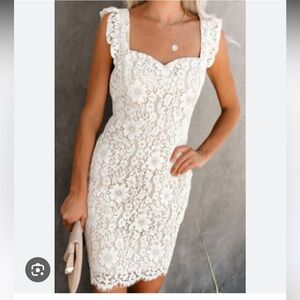 Aakaa Cream Lace Bodycon Mini Dress – Elegant Floral Lace Overlay, Size S